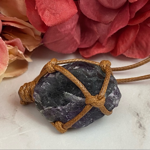 Caged Raw Purple Amethyst Quartz Necklace - Picture 9 of 11